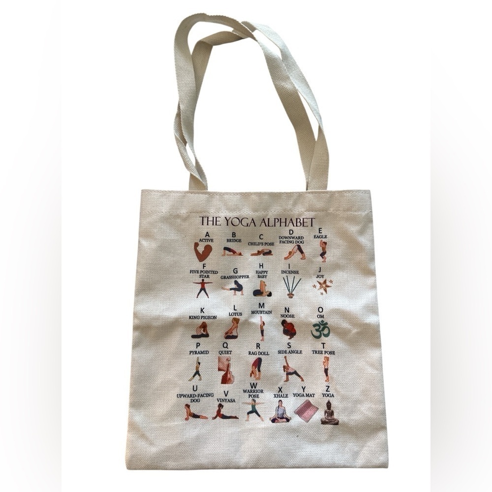 Yoga Alphabet Canvas Tote Bag - Cream NWOT
